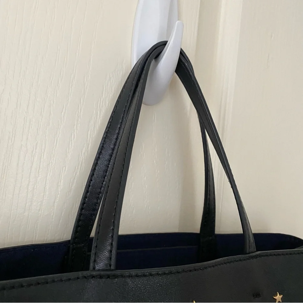 $398 Tory Burch Fleming Black Lambskin Leather Gold Star Studs Satchel Tote Bag - Picture 5 of 14